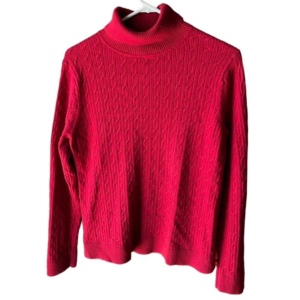 Talbots XL Wine-Color Turtleneck Cable Knit Sweater Burgundy 100% Cotton